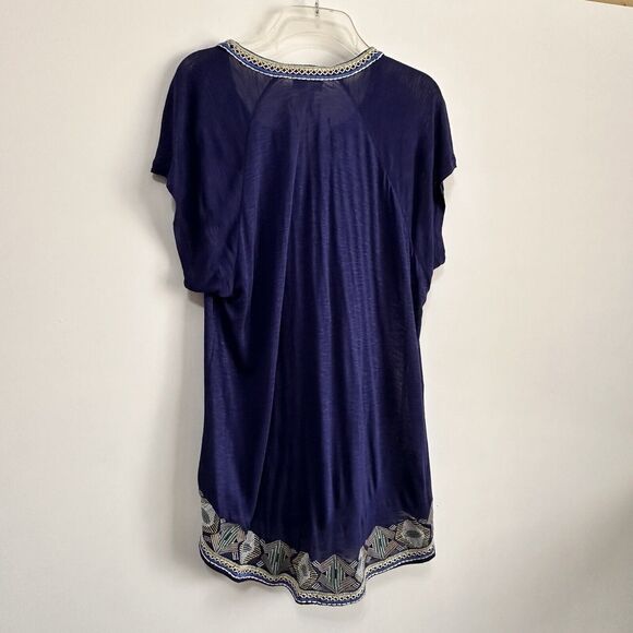 Wrangler Top Shirt L French Navy Embroidered Tassel Rayon Pintuck Boho Blue NEW - Picture 8 of 8